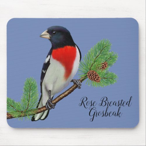Black Red Bird Rose Breasted Grosbeak Mouse Pad
