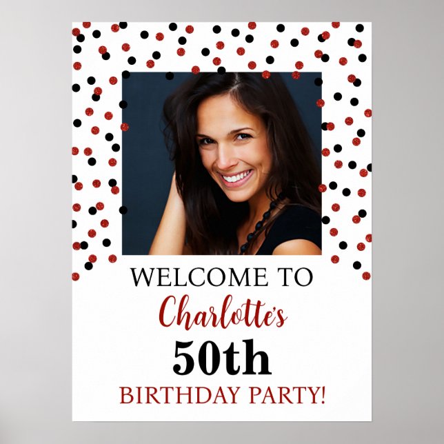 Black Red Birthday Party Custom 18x24 Photo Poster (Front)