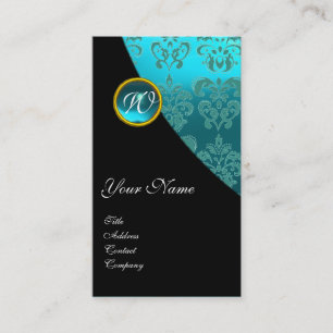BLACK RED BLUE BICYCLE WEDDING DAMASK MONOGRAM BUSINESS CARD