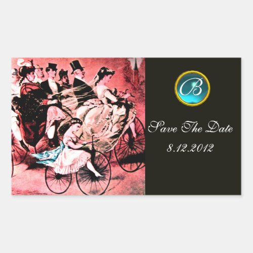 BLACK RED BLUE BICYCLE WEDDING DAMASK MONOGRAM RECTANGULAR STICKER