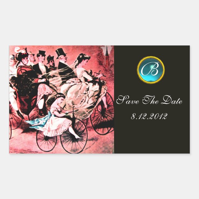 BLACK RED BLUE BICYCLE WEDDING DAMASK MONOGRAM RECTANGULAR STICKER (Front)