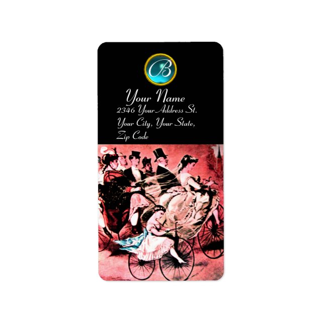 BLACK RED BLUE BICYCLE WEDDING  MONOGRAM LABEL (Front)