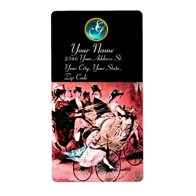 BLACK RED BLUE BICYCLE WEDDING  MONOGRAM LABEL (Front)
