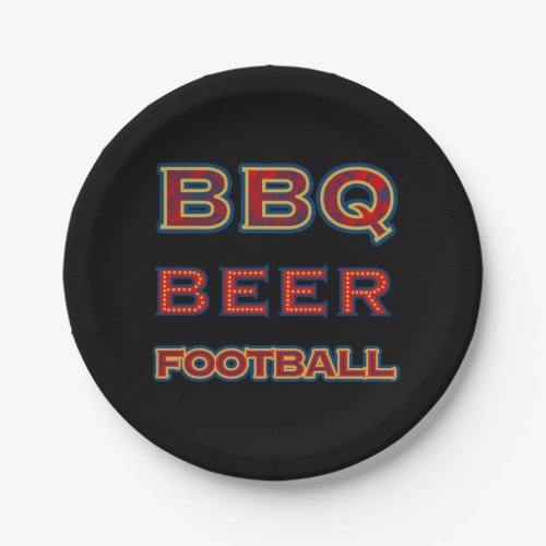 Black Red Blue Gold BBQ Beer Football Paper Plates