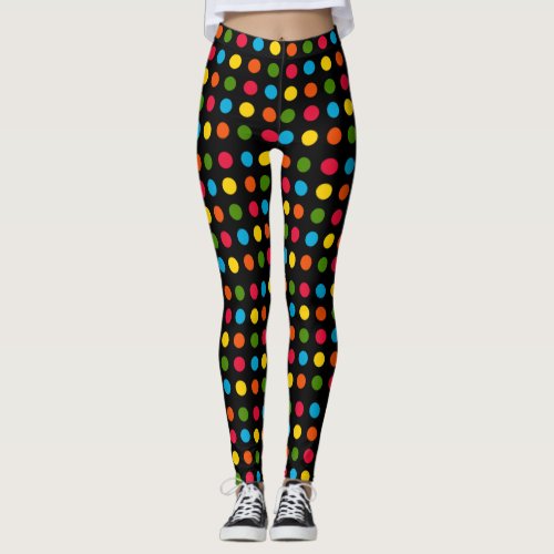 Black  Red Blue Green Yellow Orange Polka Dot Leggings