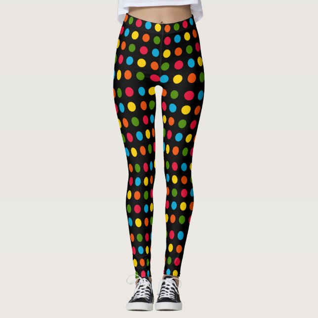 Black | Red Blue Green Yellow Orange Polka Dot Leggings (Front)
