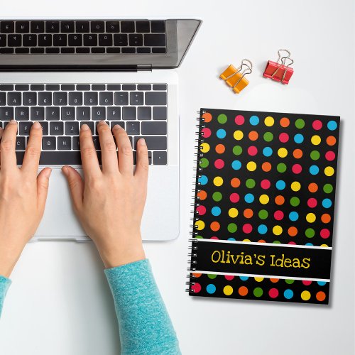 Black  Red Blue Green Yellow Orange Polka Dot Notebook