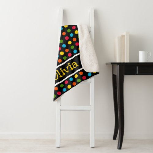 Black  Red Blue Green Yellow Orange Polka Dot Sherpa Blanket