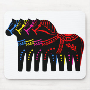 Black/red/blue/pink/yellow Folk Dala horse/Frisian Mouse Pad