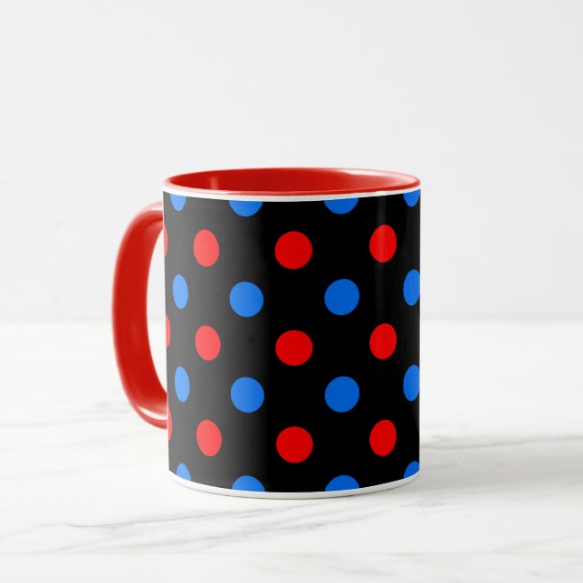 Black Red Blue Polka Dots Design  Mug (Front Left)