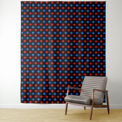 Black Red Blue Polka Dots Design  Tapestry