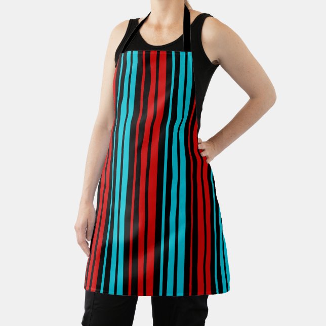 Black Red Blue Stripes Pattern   Apron (Insitu)