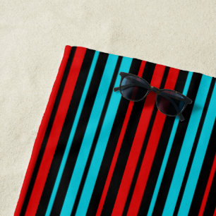 Black Red Blue Stripes Pattern   Beach Towel