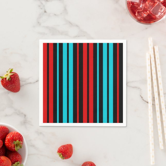Black Red Blue Stripes Pattern   Napkins (Insitu)