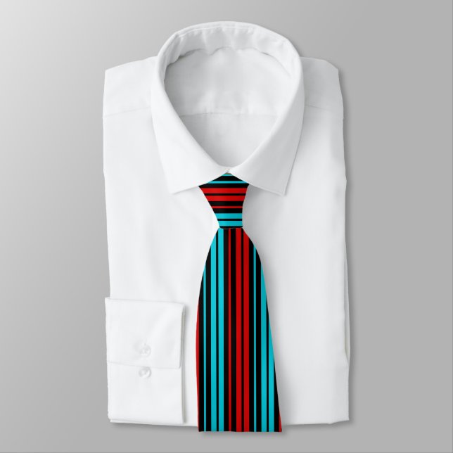 Black Red Blue Stripes Pattern   Neck Tie (Tied)