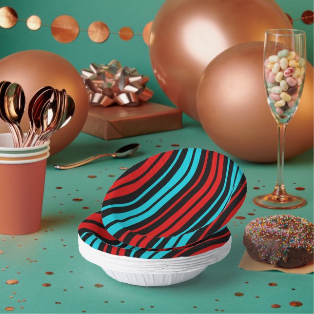Black Red Blue Stripes Pattern   Paper Bowls (Multi)