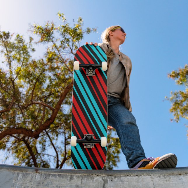 Black Red Blue Stripes Pattern   Skateboard (Outdoor 1)