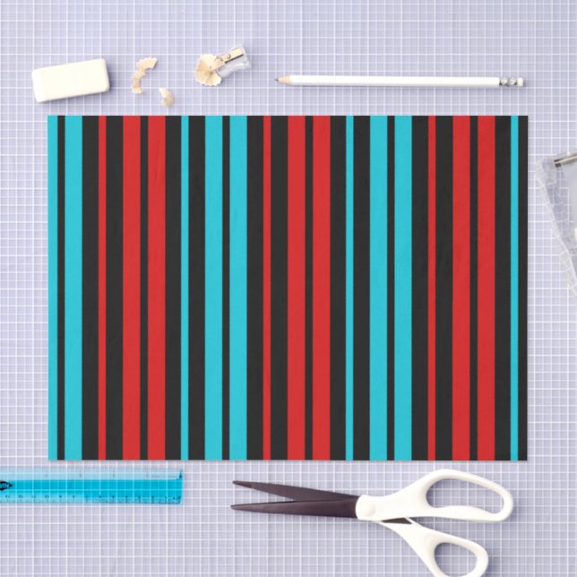 Black Red Blue Stripes Pattern   Tissue Paper (Craft)