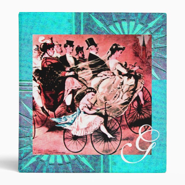 BLACK RED BLUE WHITE BICYCLE WEDDING  MONOGRAM BINDER (Front)
