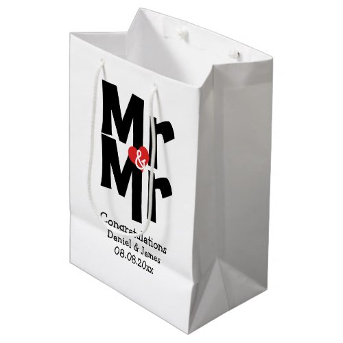 Black Red Bold Modern Personalized Mr and Mr Medium Gift Bag