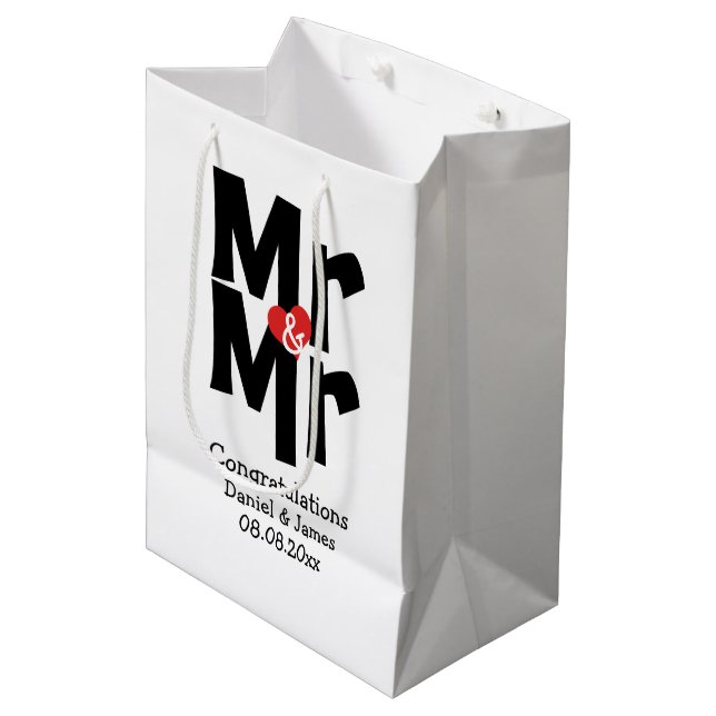 Black Red Bold Modern Personalized Mr and Mr Medium Gift Bag (Front Angled)