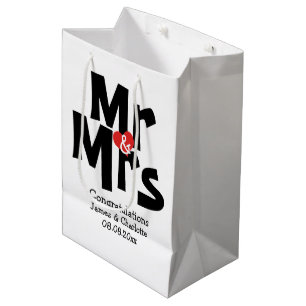 Black Red Bold Modern Personalized Mr and Mrs Medium Gift Bag