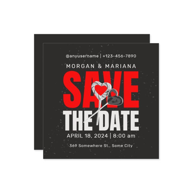 Black Red Bold Save The Date Love Theme (Front/Back In Situ)