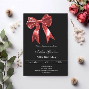 Black red bow birthday invitation