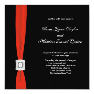Elegant Black Red And White Wedding Invitation