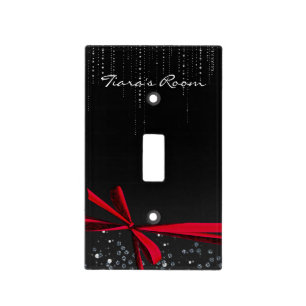 Black & Red Bow Ribbon Bling Light Switch Cover