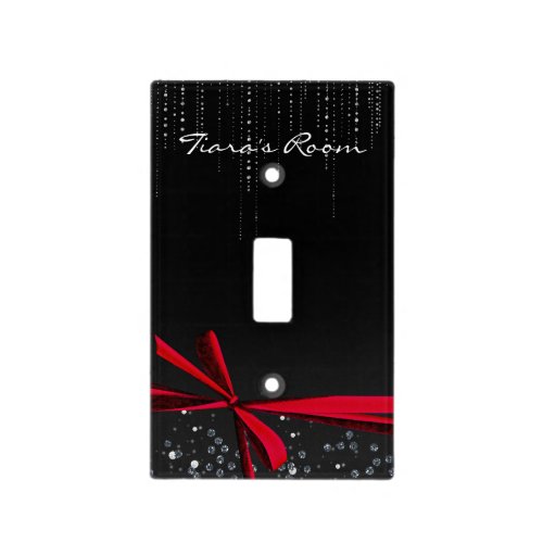 Black  Red Bow Ribbon Bling Light Switch Cover