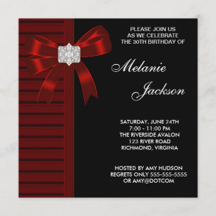 Black Red Bow Womans 30th Birthday Party Invitation