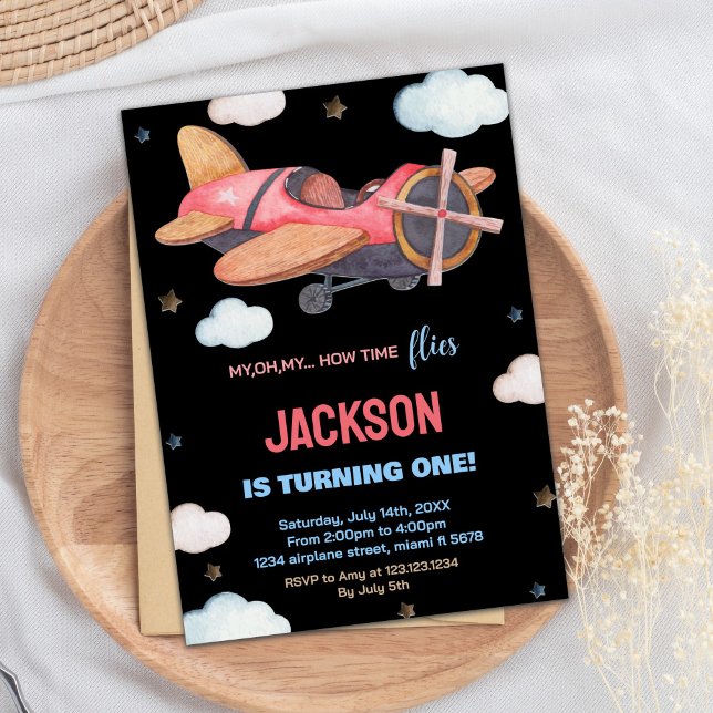 Black Red Brown Airplane Birthday Invitations (Black Red Brown Airplane Birthday Invitations)