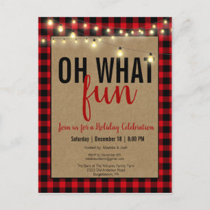 Black & Red Buffalo Check Fun Holiday Party Invite