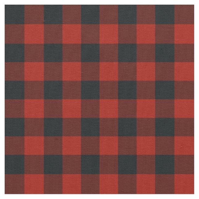 Black & Red Buffalo Checkered Plaid Rustic Fabric (Close Up)