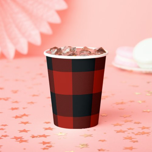 Black  Red Buffalo Gingham Plaid Pattern Paper Cups