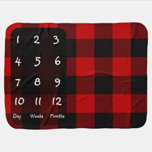 Black & Red Buffalo Plaid Baby Milestone Mat Blanket