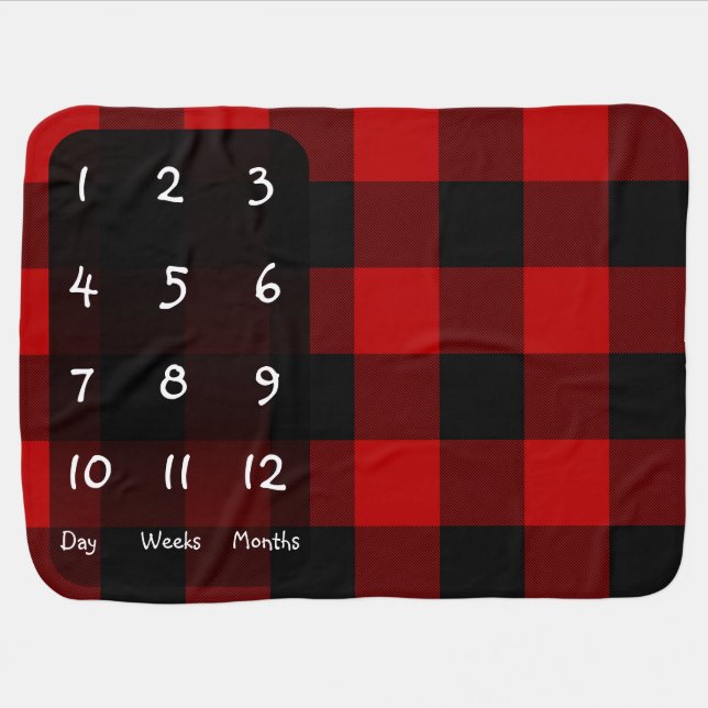 Black & Red Buffalo Plaid Baby Milestone Mat Blanket (Horizontal)