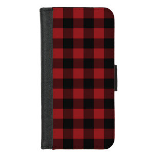 Black Red Buffalo Plaid Check Wallet Case