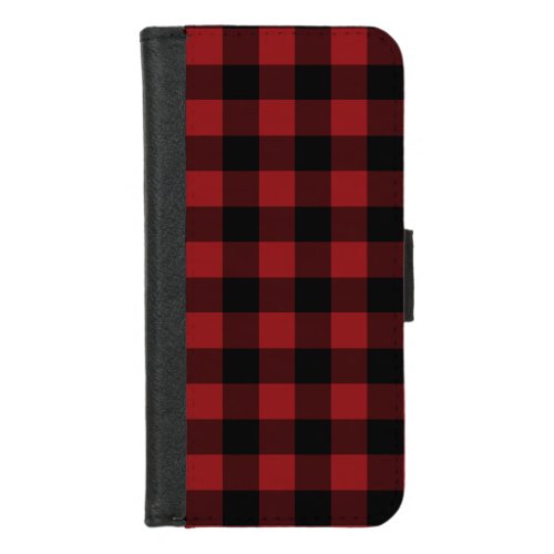 Black Red Buffalo Plaid Check Wallet Case