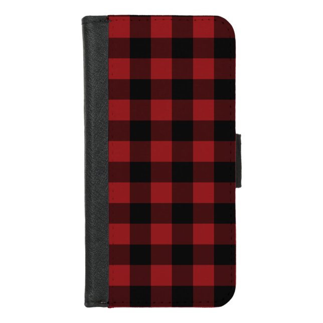 Black Red Buffalo Plaid Check Wallet Case (Front)
