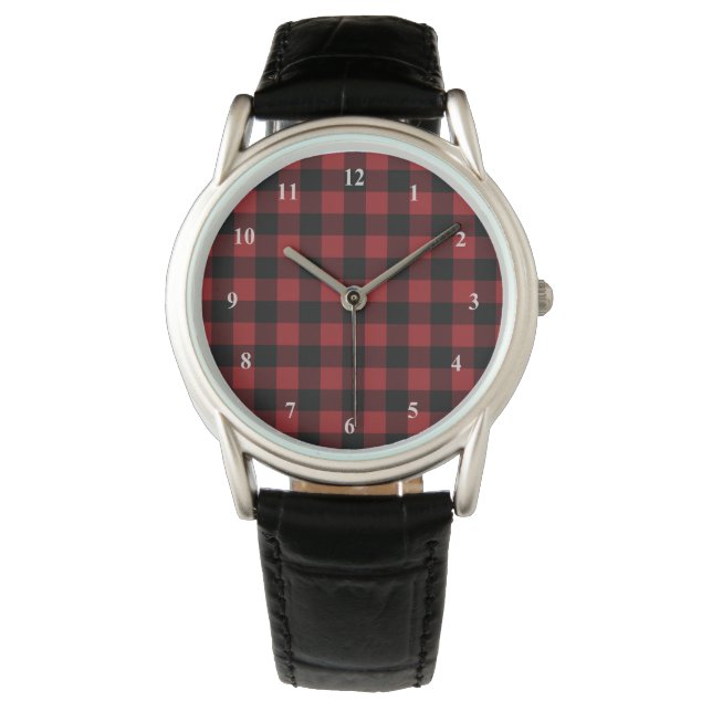 Black Red Buffalo Plaid Check Watch Gift (Front)