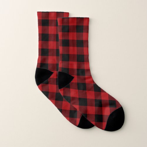 Black  Red Buffalo Plaid Checkered Checker Square Socks