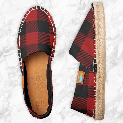 Black Red Buffalo Plaid Checks Espadrilles