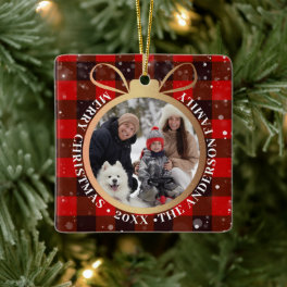 Black Red Buffalo Plaid Christmas 2 Photo Holiday Ceramic Ornament