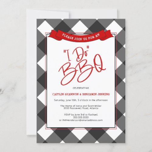 Black Red Buffalo Plaid I Do BBQ Bridal Shower Invitation