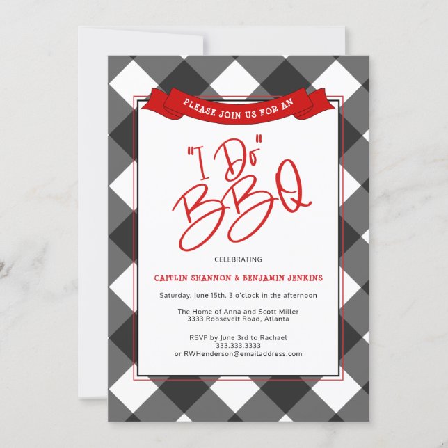 Black Red Buffalo Plaid I Do BBQ Bridal Shower Invitation (Front)