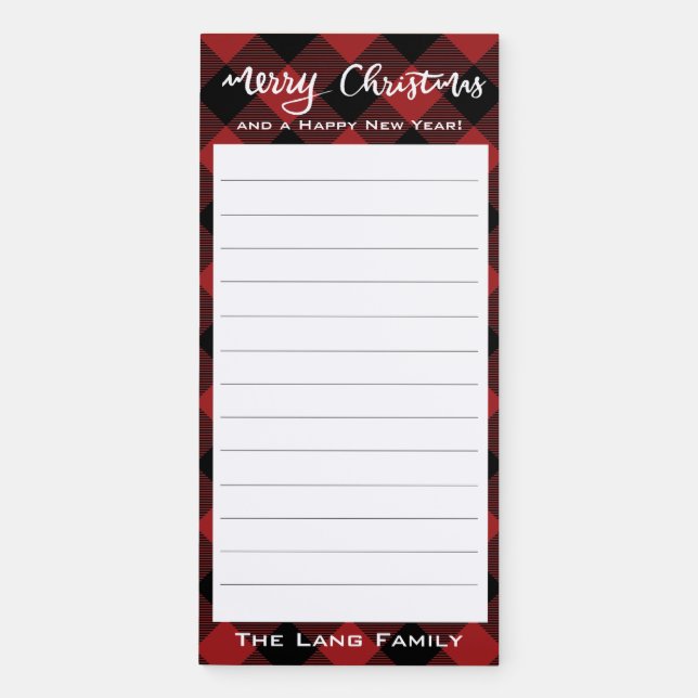 Black Red Buffalo Plaid Merry Christmas  Magnetic Notepad (Front)