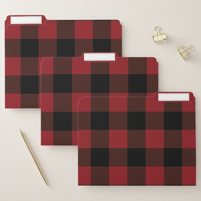 Black Red Buffalo Plaid Pattern  File Folder (Set)