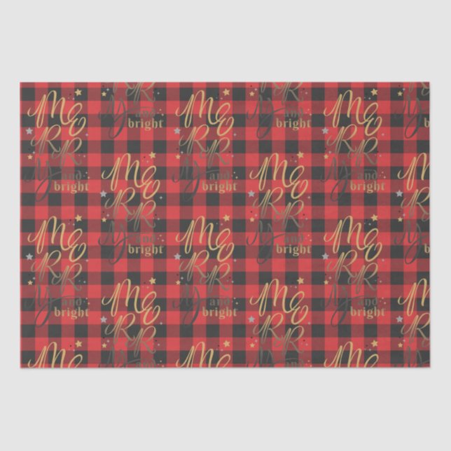 Black Red Buffalo Plaid Rustic Merry and Bright Tissue Paper (Front)